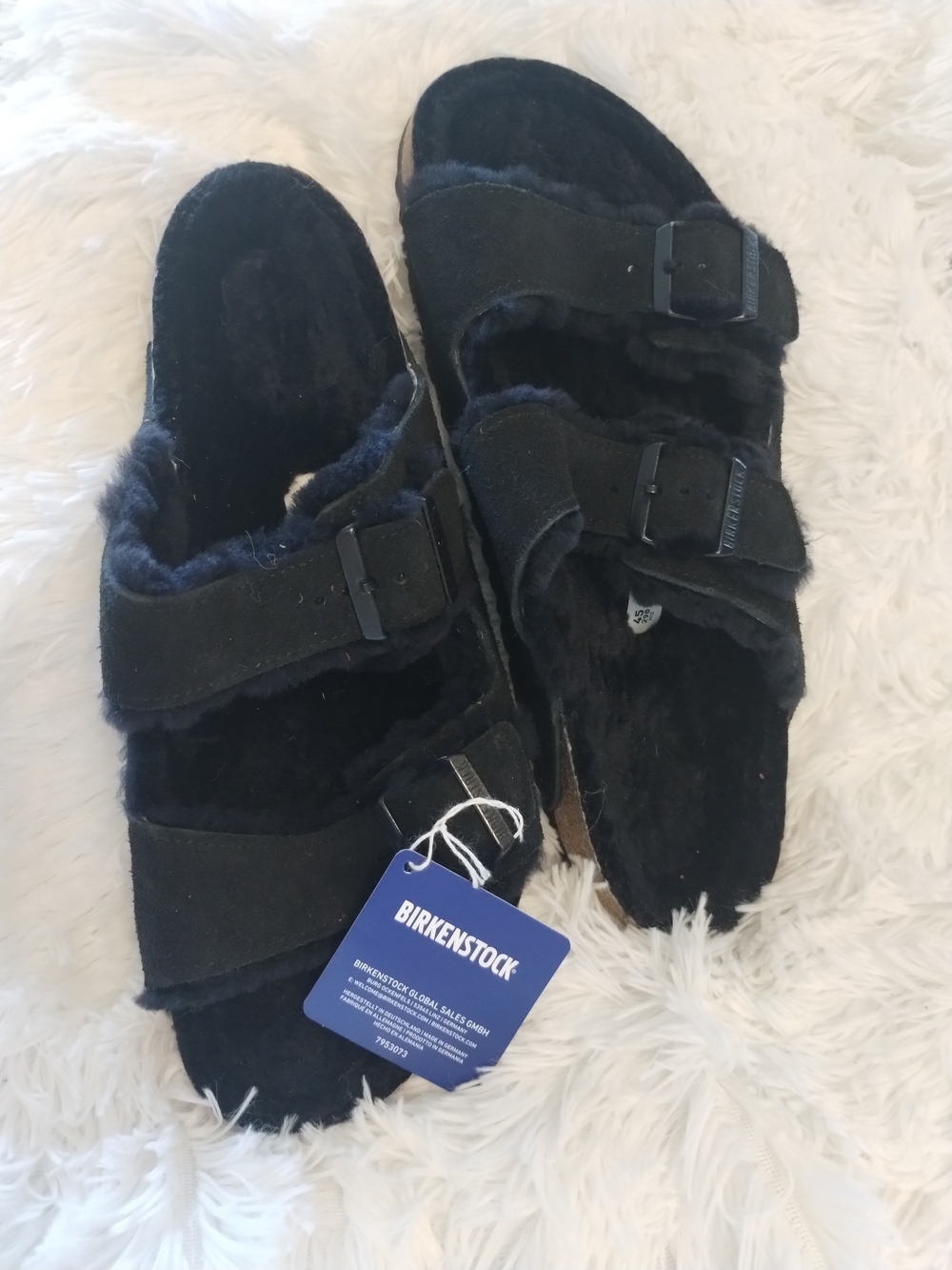 Birkenstock Black Faux-Fur Two-Strap Slide Sandals